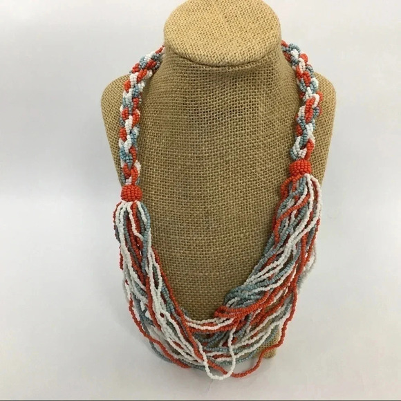Multi Color Strand Seed Bead Twisted Woven Braided‎ Necklace - Picture 1 of 3